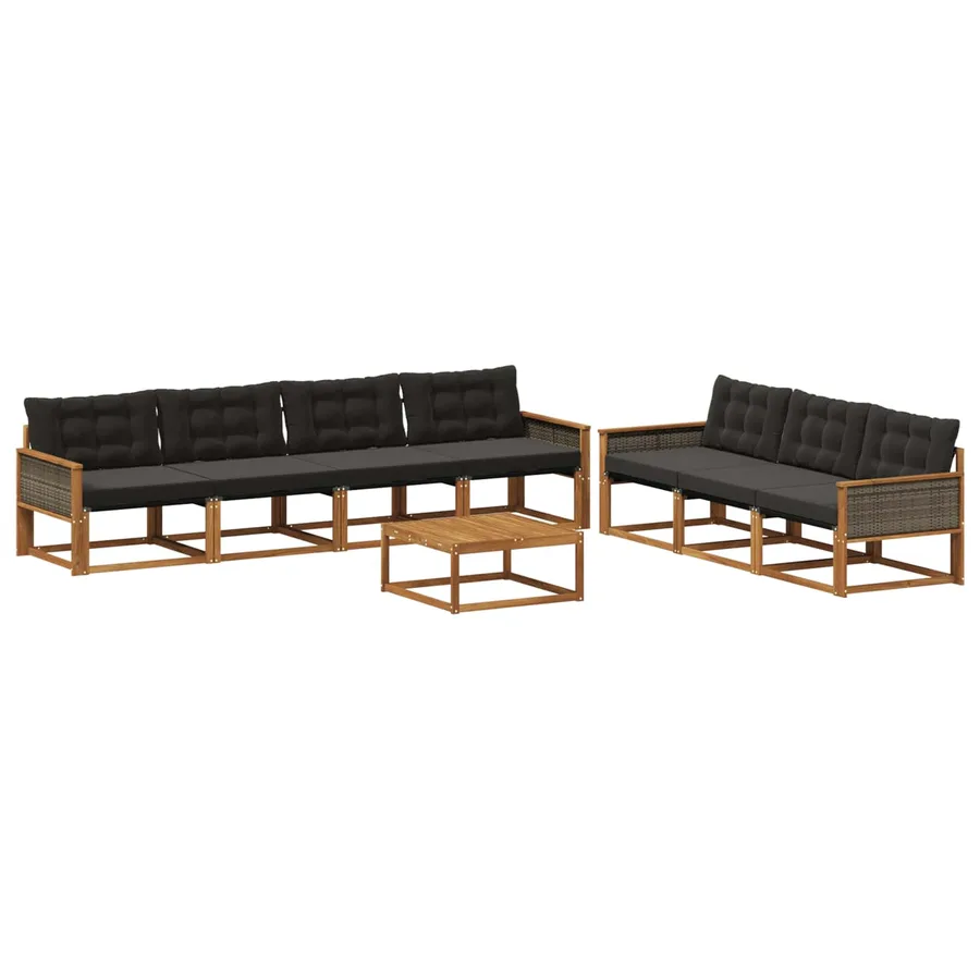 Ensemble de canapés d'extérieur 8 pcs Naturel et noir - 2