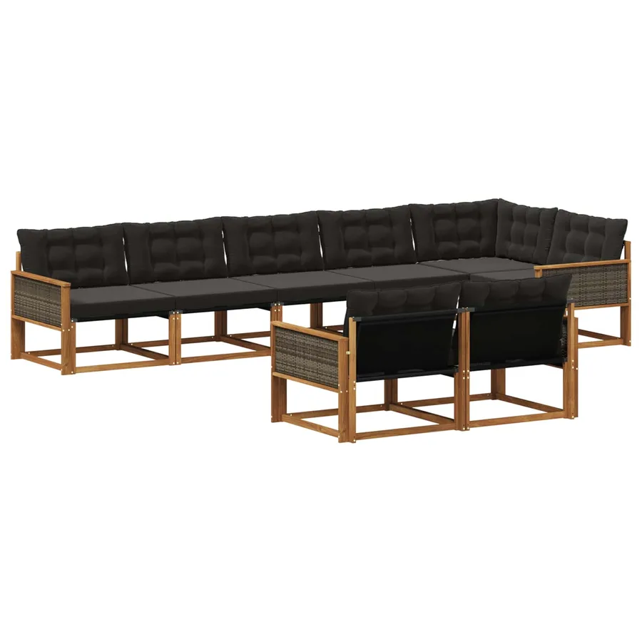 Ensemble de canapés d'extérieur 8 pcs Naturel et noir - 2