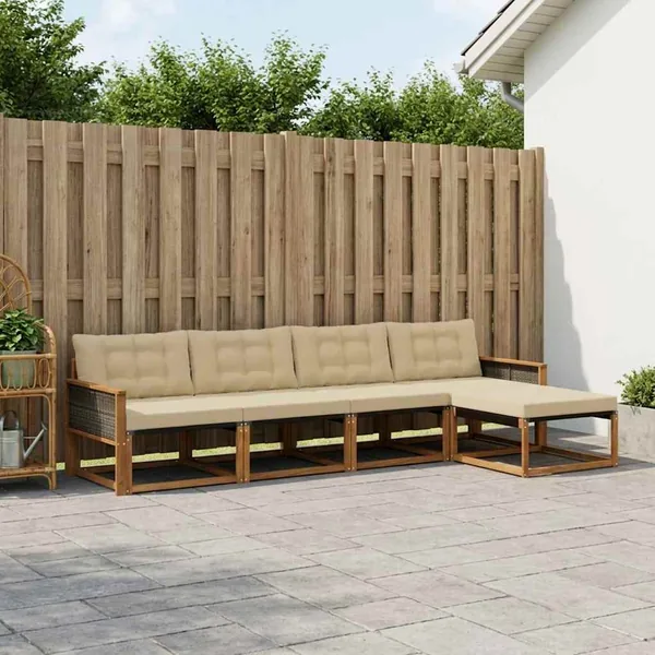 Ensemble de canapés d'extérieur 5 pcs Naturel et Beige