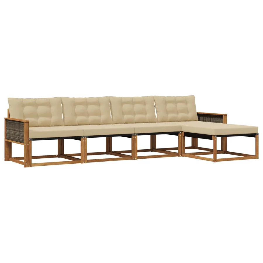 Ensemble de canapés d'extérieur 5 pcs Naturel et Beige - 2