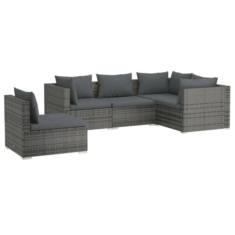 Salon de jardin 5 pcs avec coussins Résine tressée Gris - 2