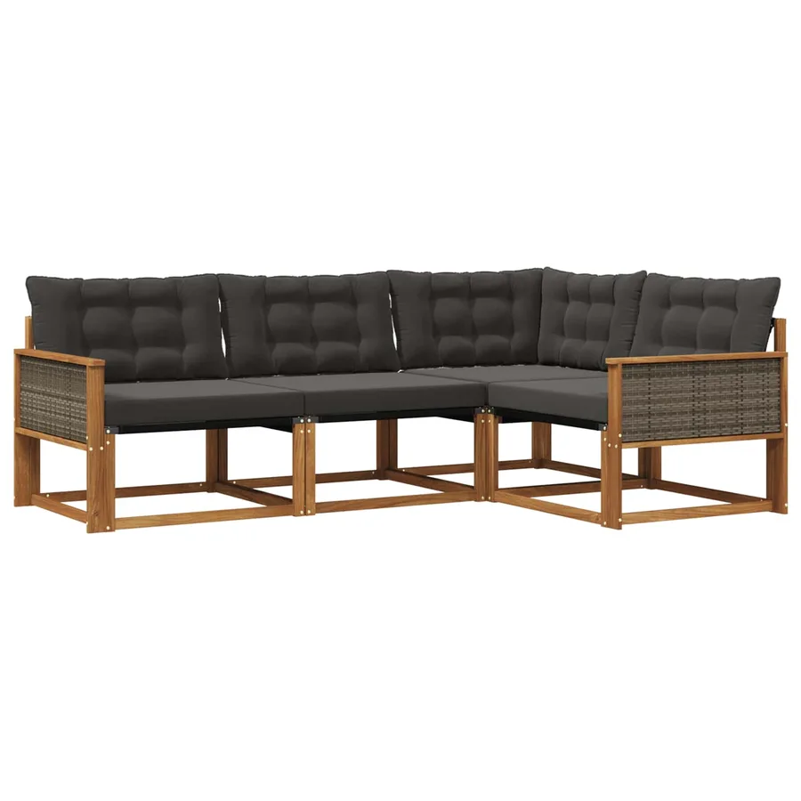 Ensemble de canapés d'extérieur 4 pcs Naturel et noir - 2