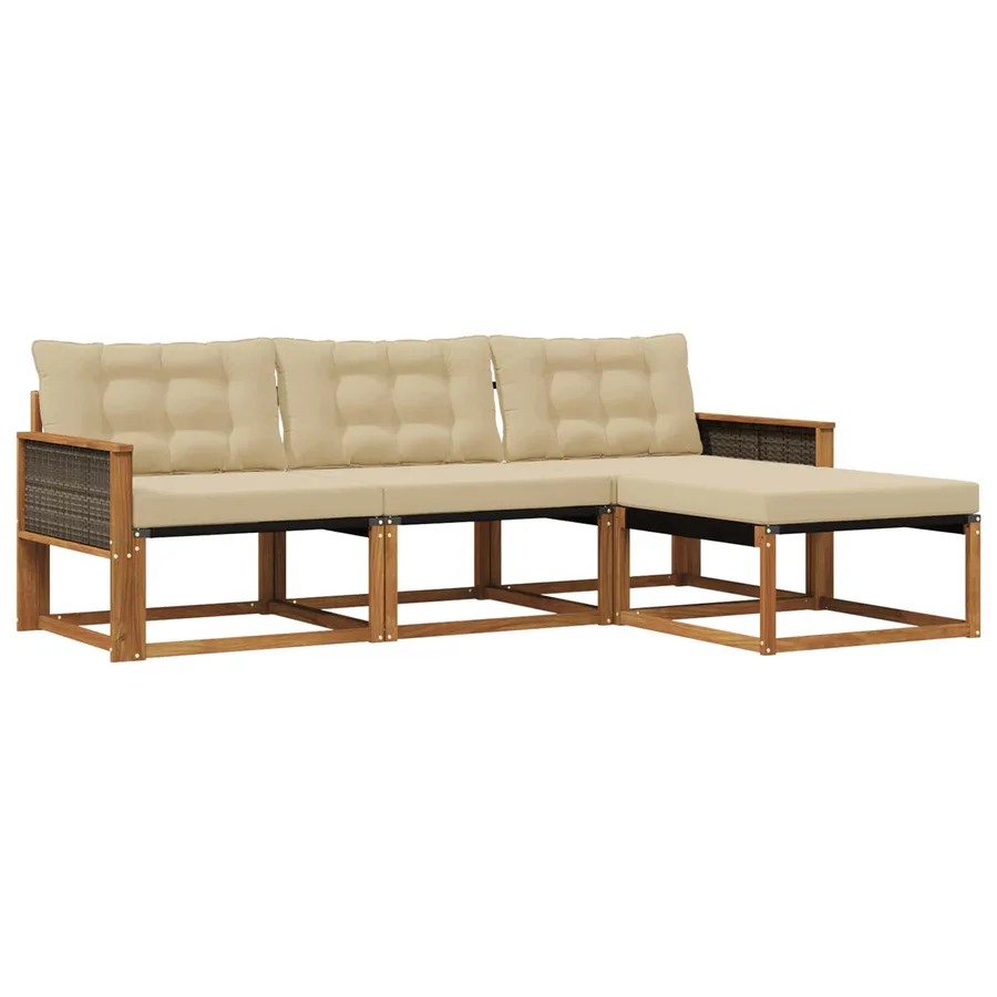 Ensemble de canapés d'extérieur 4 pcs Naturel et Beige - 2