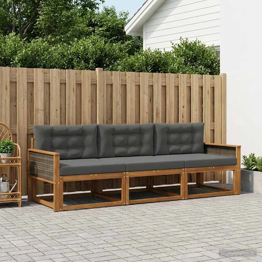 Ensemble de canapés d'extérieur 3 pcs Naturel et Anthracite