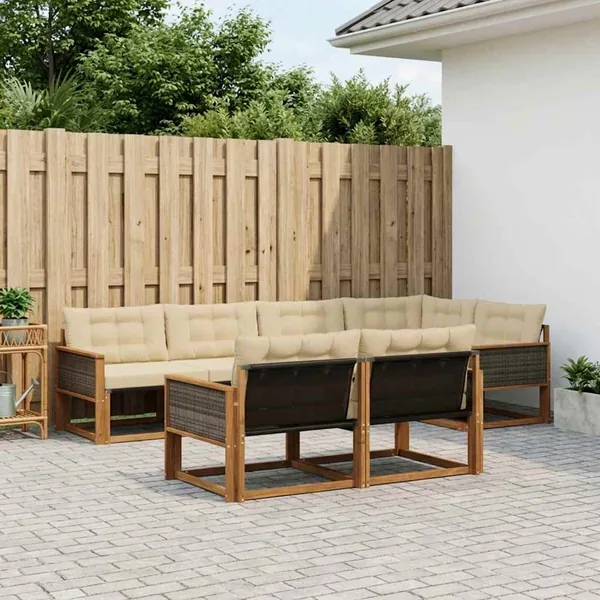 Ensemble de canapés d'extérieur 7 pcs Naturel et Beige