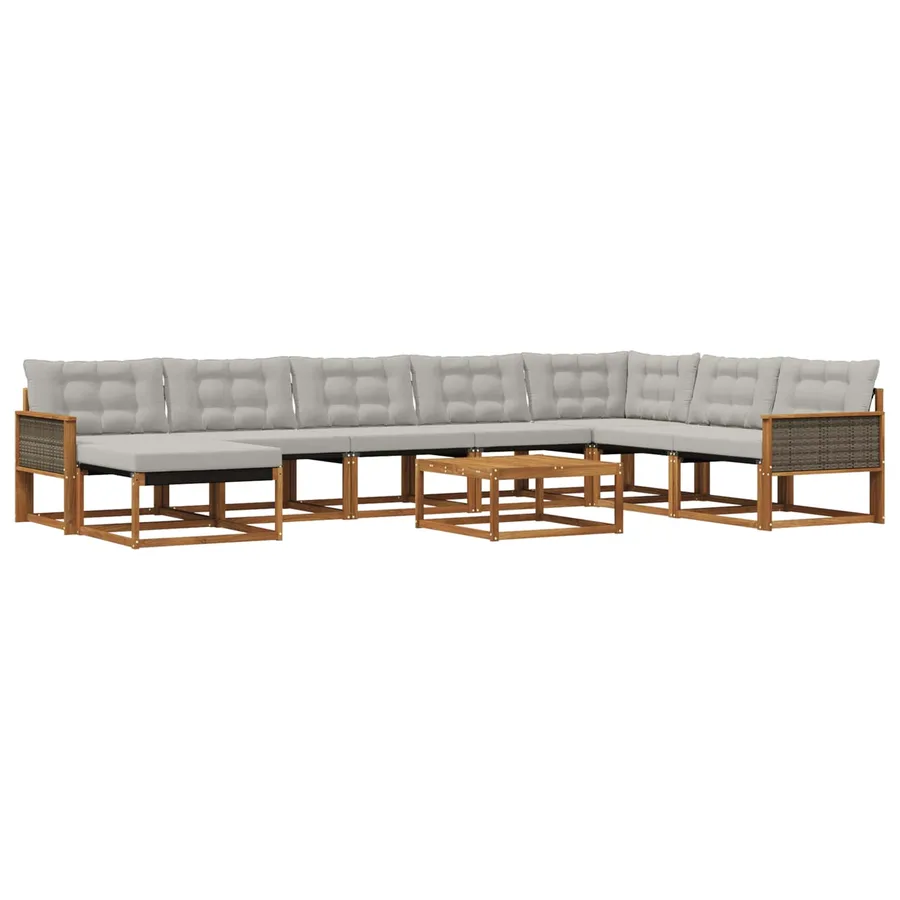 Ensemble de canapés d'extérieur 9 pcs Naturel et gris clair - 2