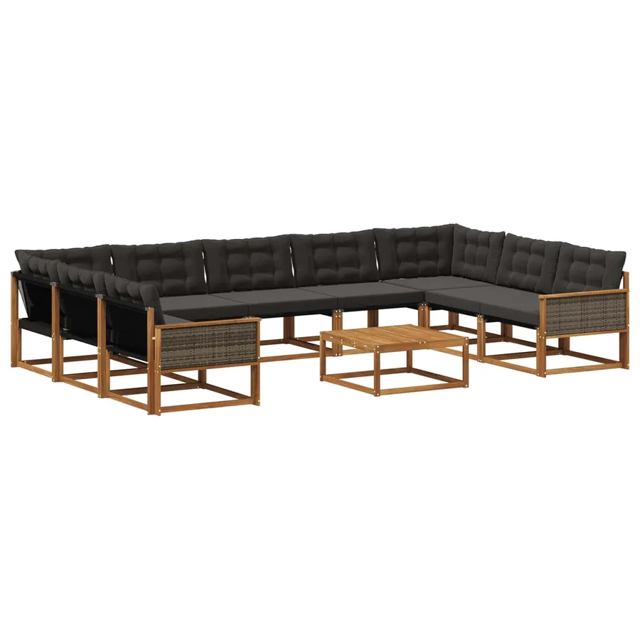 Ensemble de canapés d'extérieur 10 pcs Naturel et noir - 2
