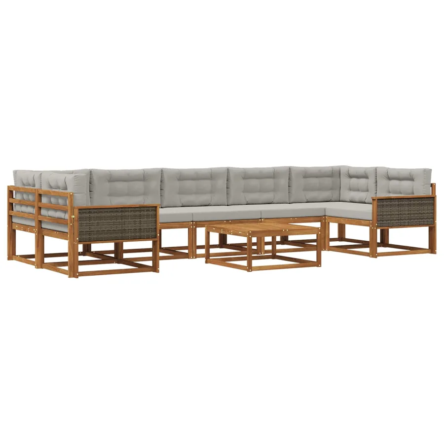 Ensemble de canapés d'extérieur 8 pcs Naturel et Gris clair - 2