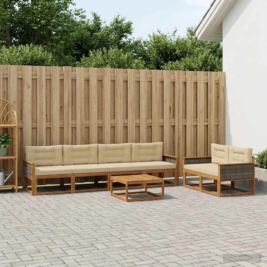 Ensemble de canapés d'extérieur 7 pcs Naturel et Beige