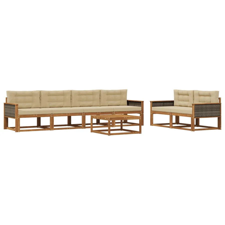 Ensemble de canapés d'extérieur 7 pcs Naturel et Beige - 2