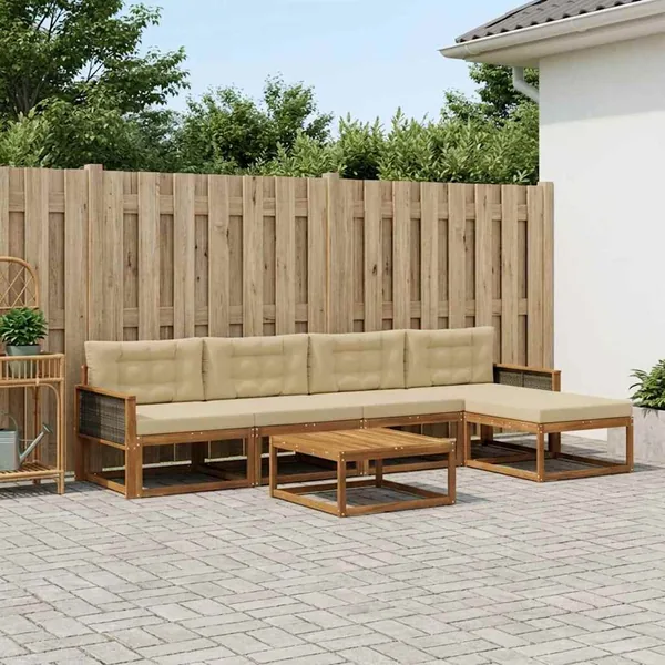Ensemble de canapés d'extérieur 6 pcs Naturel et Beige