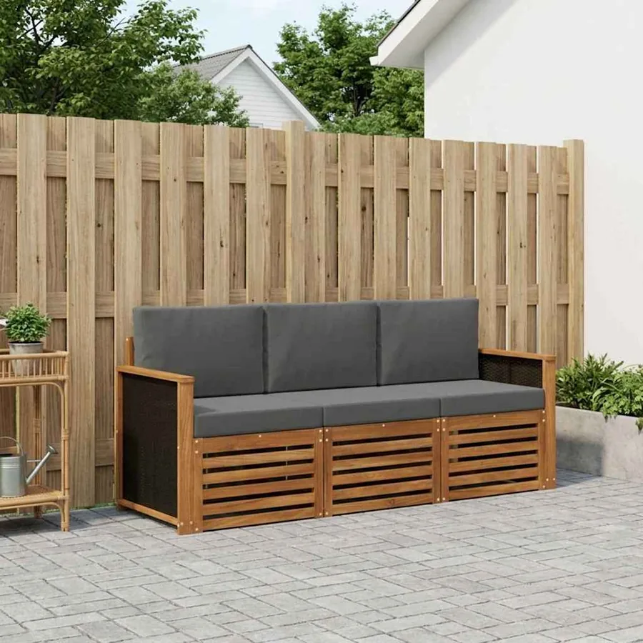 Ensembles de canapés avec coussin 3 pcs Bois d'Acacia Massif