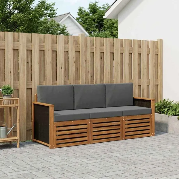 Ensembles de canapés avec coussin 3 pcs Bois d'Acacia Massif