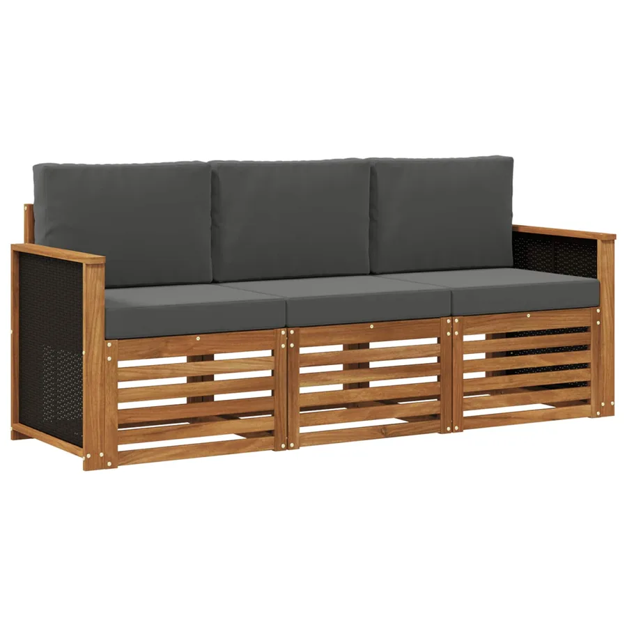 Ensembles de canapés avec coussin 3 pcs Bois d'Acacia Massif - 2
