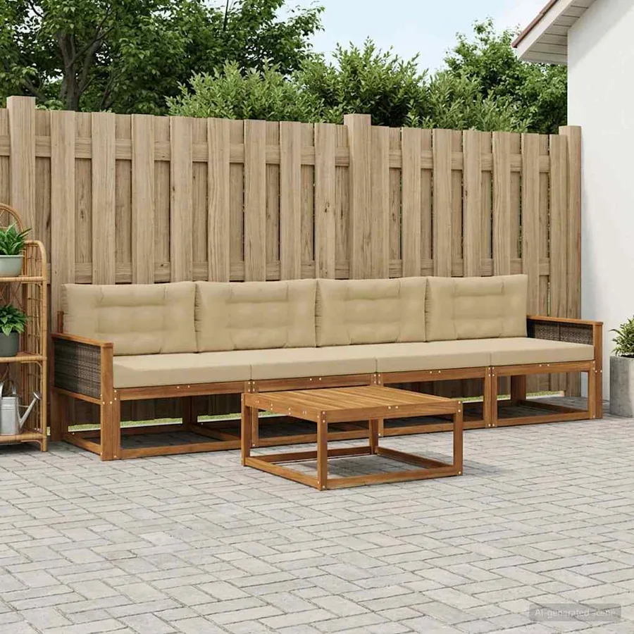 Ensemble de canapés d'extérieur 5 pcs Naturel et Beige