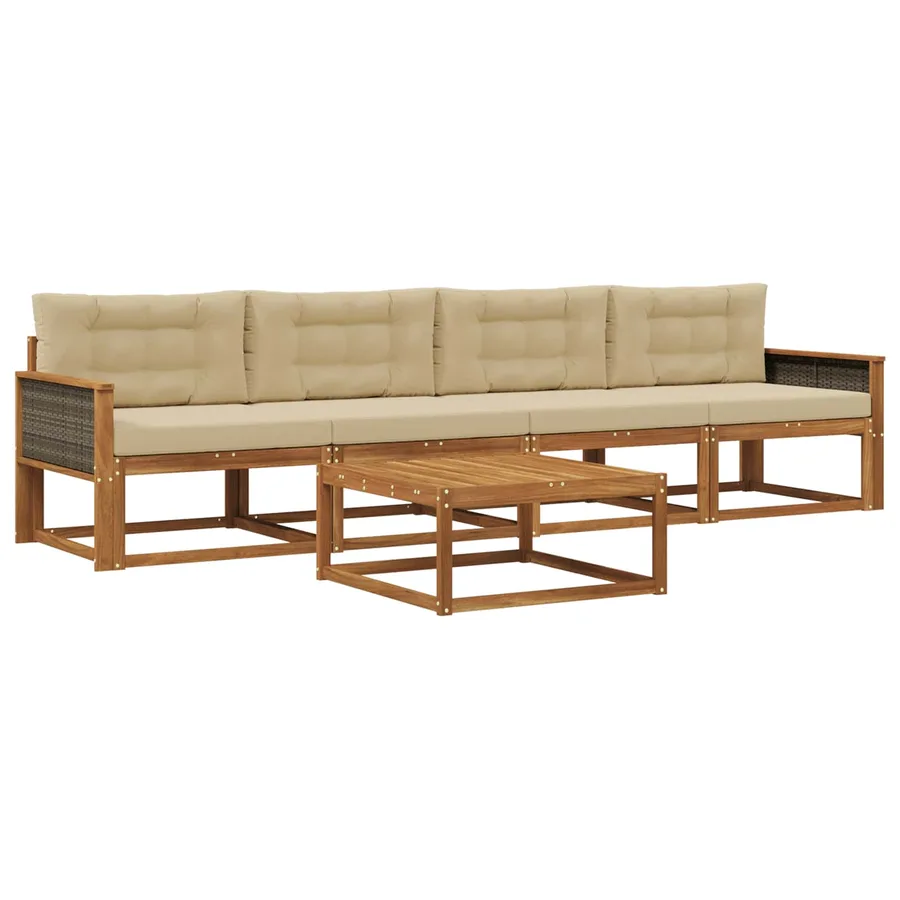 Ensemble de canapés d'extérieur 5 pcs Naturel et Beige - 2