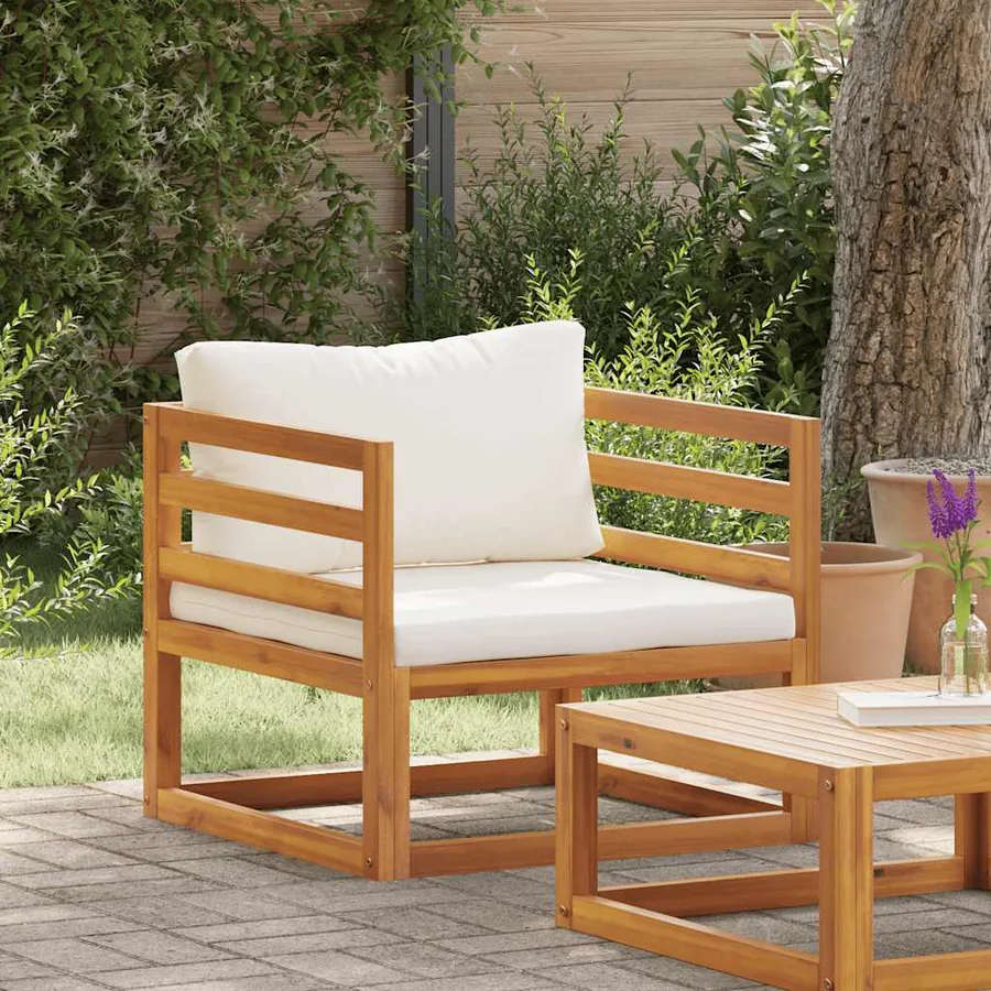 Chaise de jardin avec coussins crème Bois d'acacia massif - 3