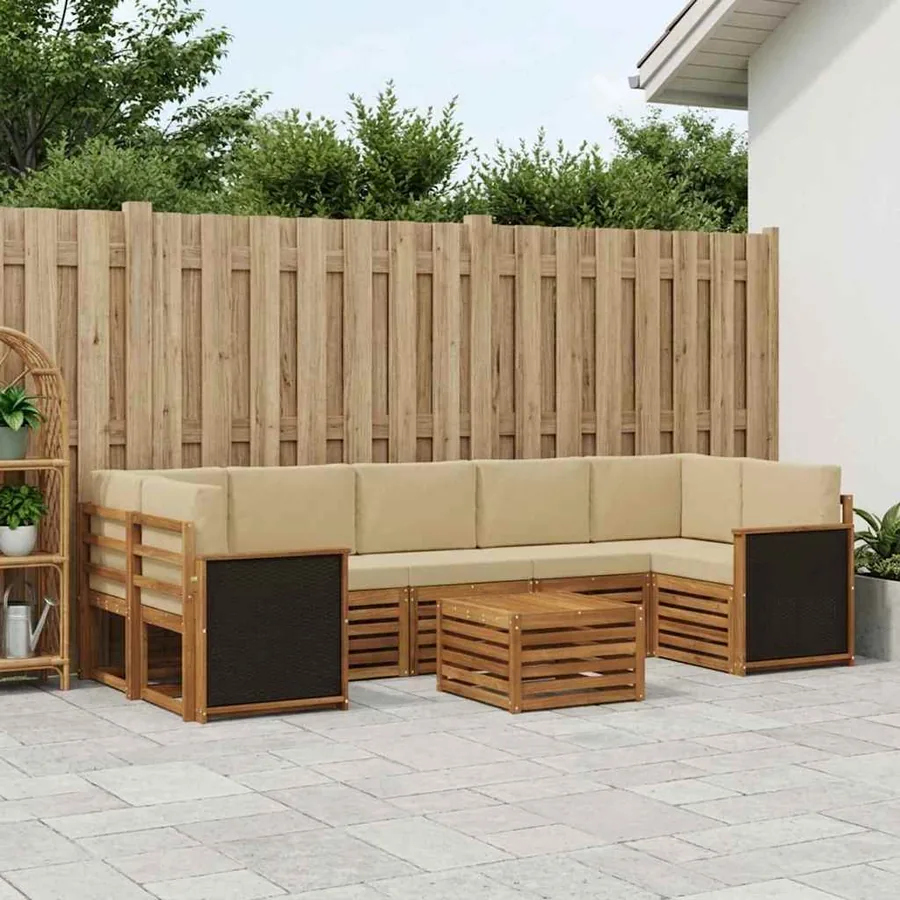 Ensemble de canapés d'extérieur 8 pcs Naturel et Beige