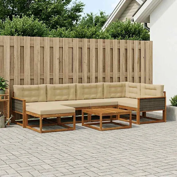 Ensemble de canapés d'extérieur 7 pcs Naturel et Beige