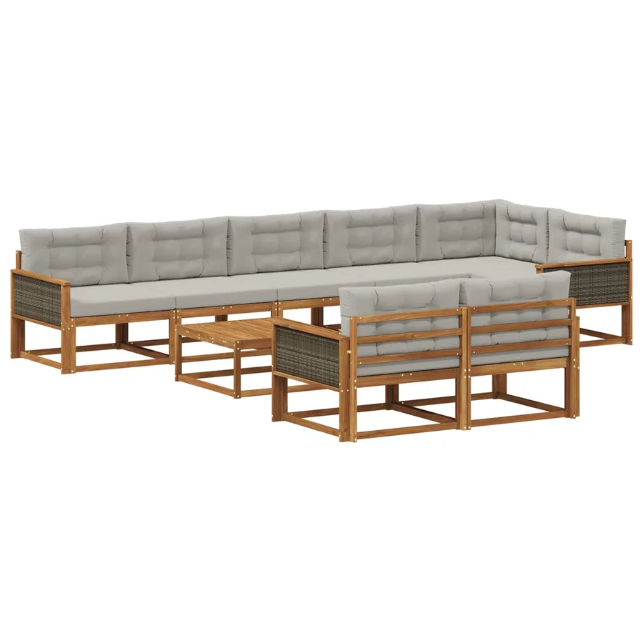 Ensemble de canapés d'extérieur 9 pcs Naturel et Gris clair - 2
