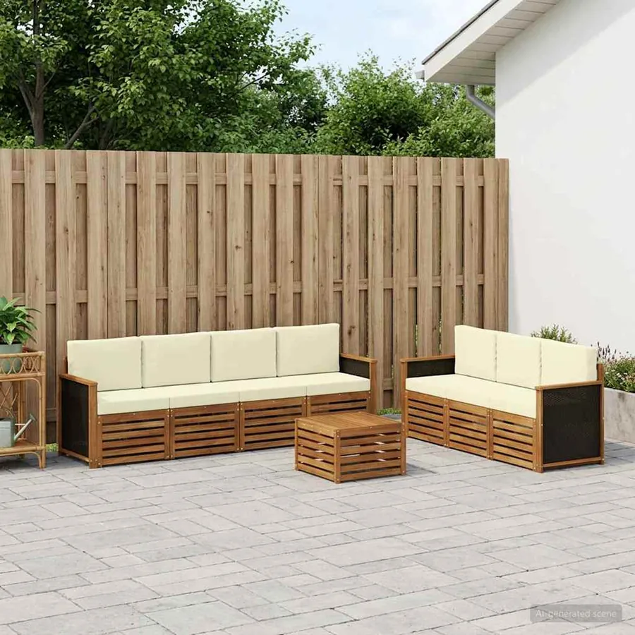 Ensembles de canapés avec coussin 8 pcs Bois d'Acacia Massif