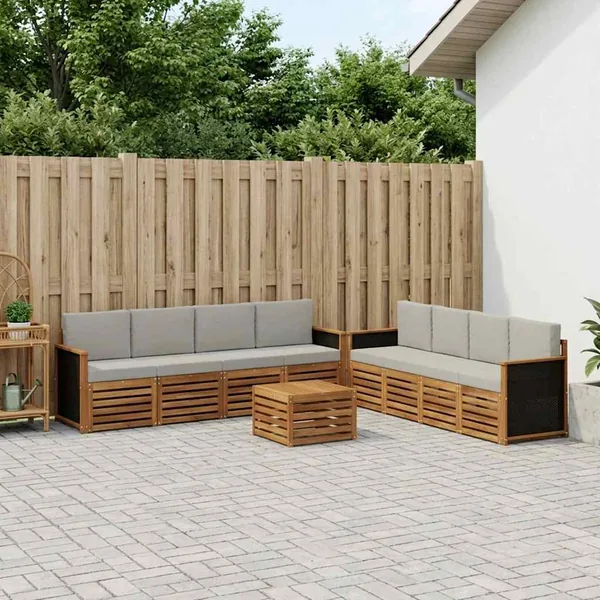 Ensembles de canapés avec coussin 9 pcs Bois d'Acacia Massif