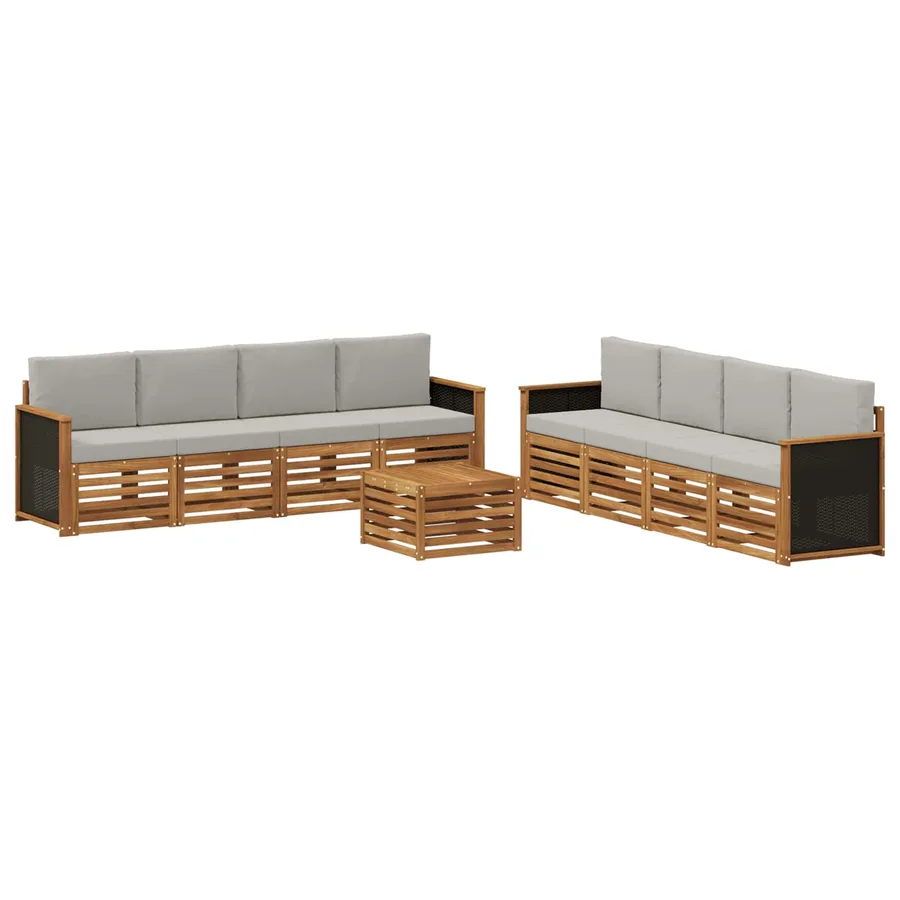 Ensembles de canapés avec coussin 9 pcs Bois d'Acacia Massif - 2