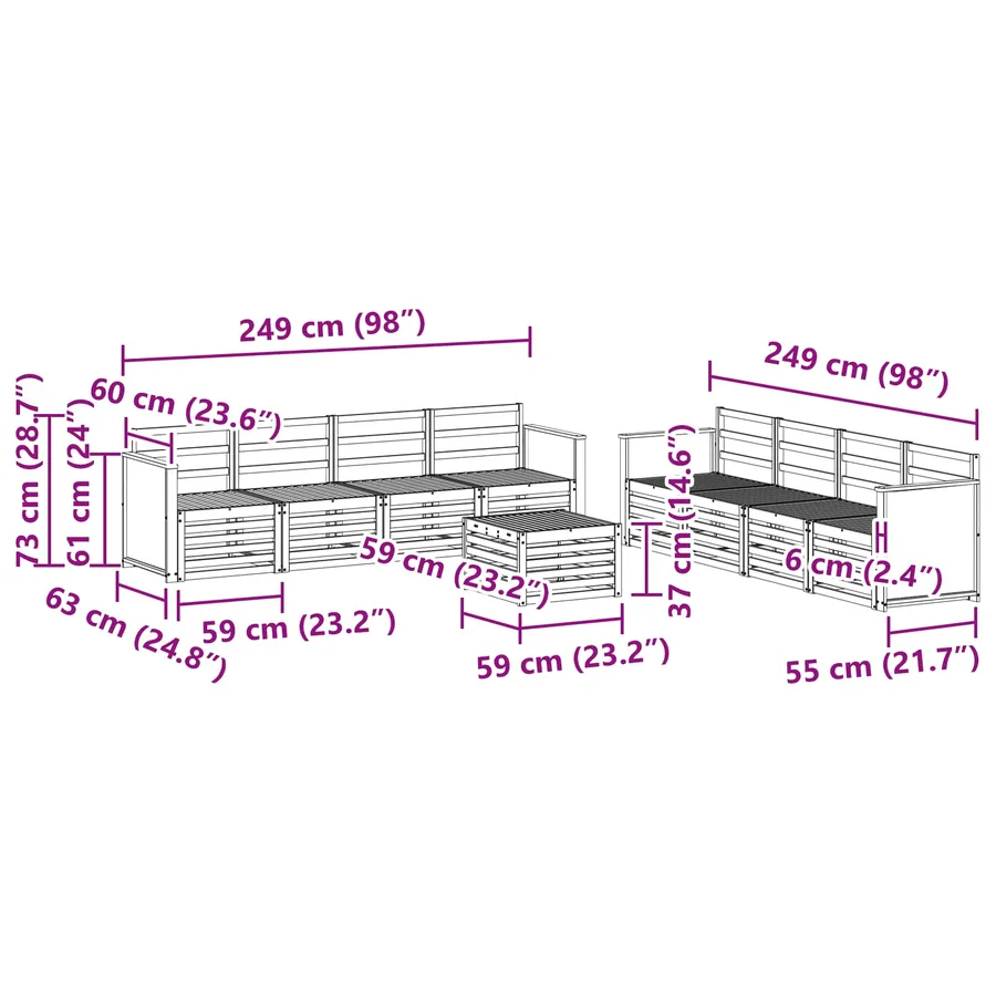 Ensembles de canapés 9 pcs Bois d'Acacia Massif - 8