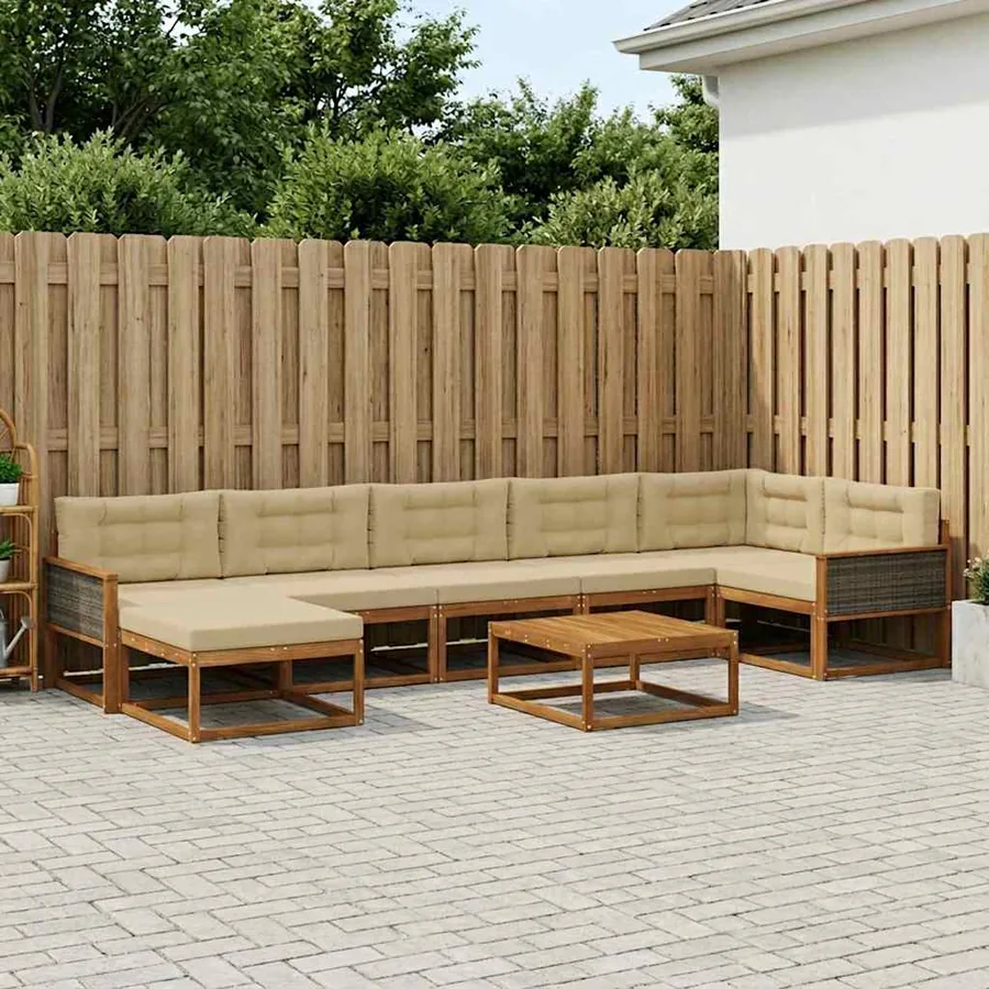 Ensemble de canapés d'extérieur 8 pcs Naturel et Beige