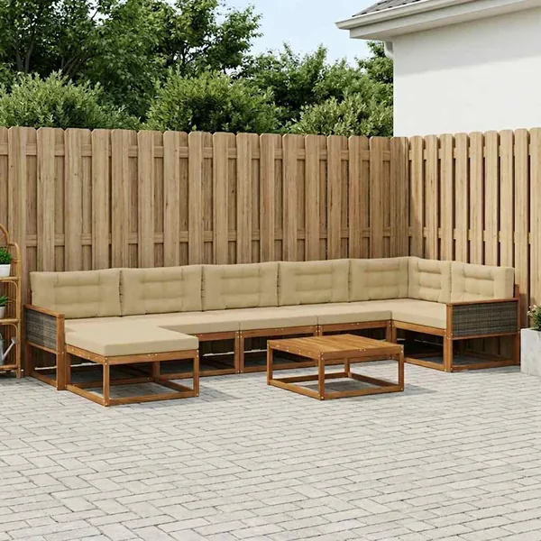Ensemble de canapés d'extérieur 8 pcs Naturel et Beige