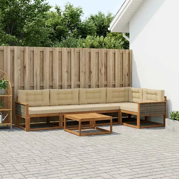 Ensemble de canapés d'extérieur 6 pcs Naturel et Beige