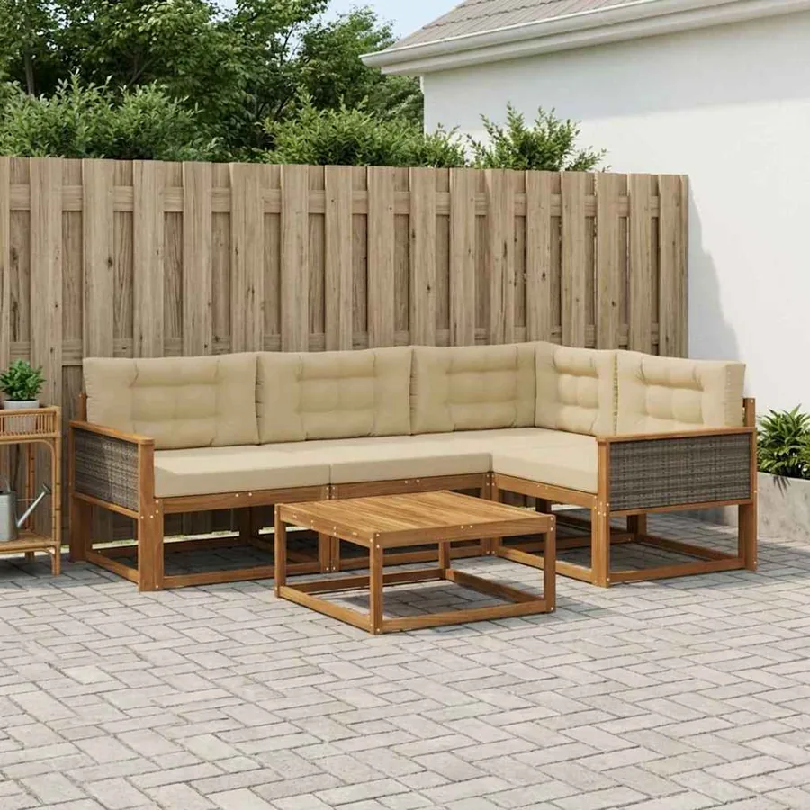 Ensemble de canapés d'extérieur 5 pcs Naturel et Beige