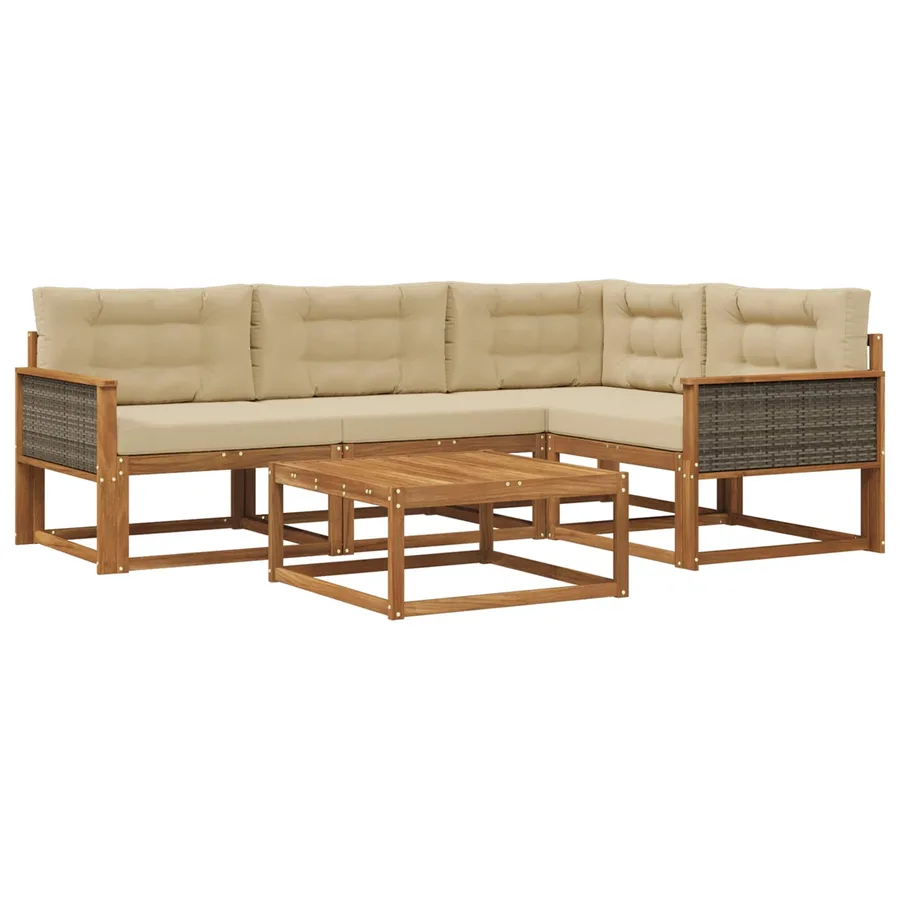 Ensemble de canapés d'extérieur 5 pcs Naturel et Beige - 2