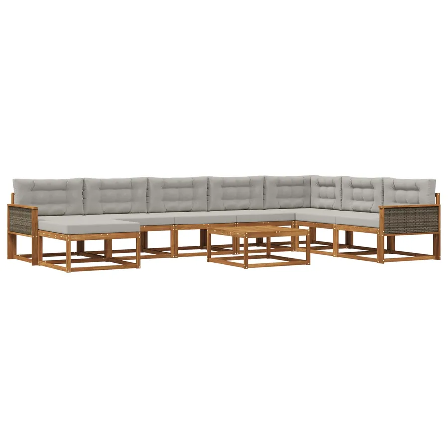 Ensemble de canapés d'extérieur 9 pcs Naturel et gris clair - 2
