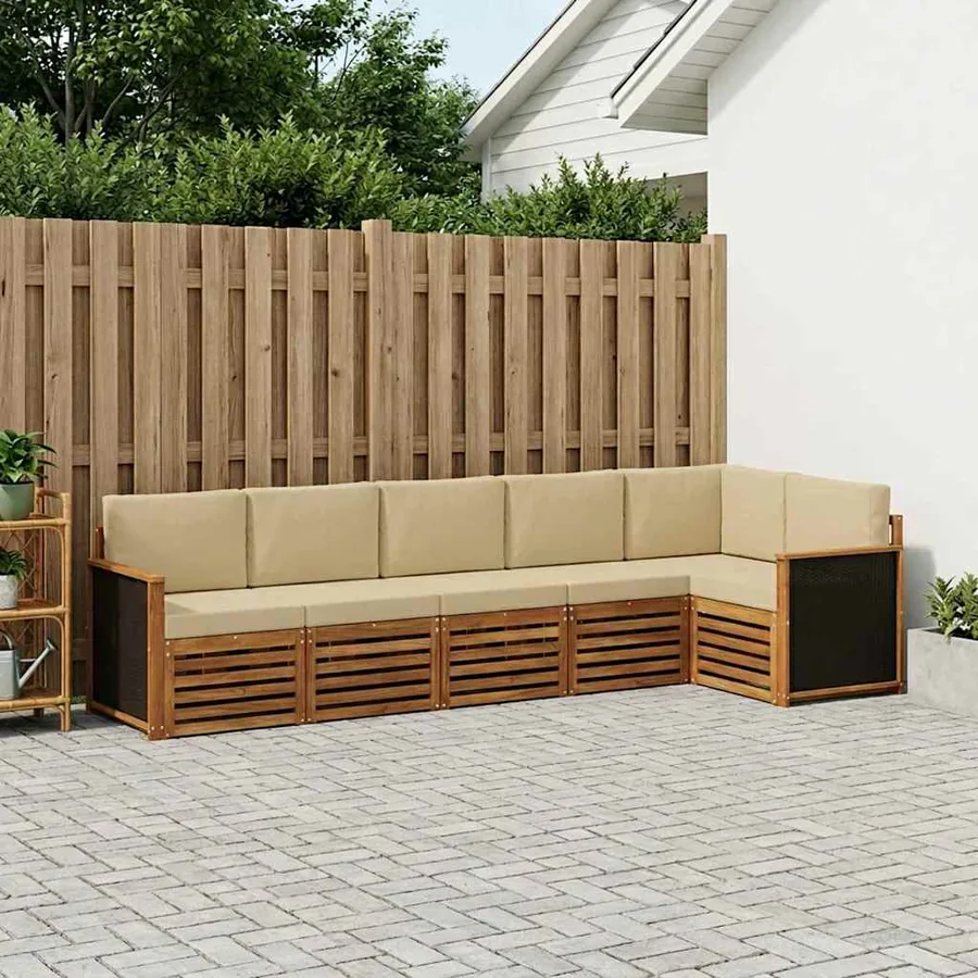 Ensemble de canapé d'angle avec coussin 5 pcs Naturel