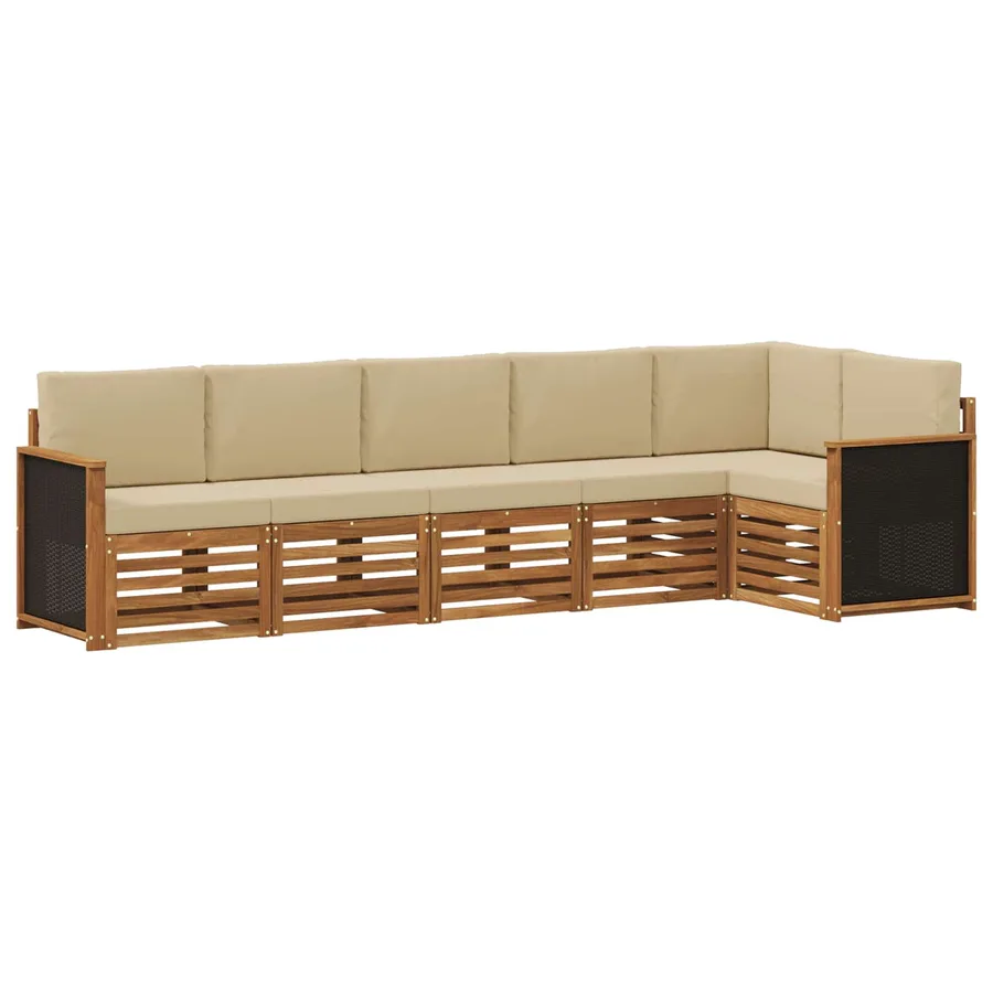 Ensemble de canapé d'angle avec coussin 5 pcs Naturel - 2