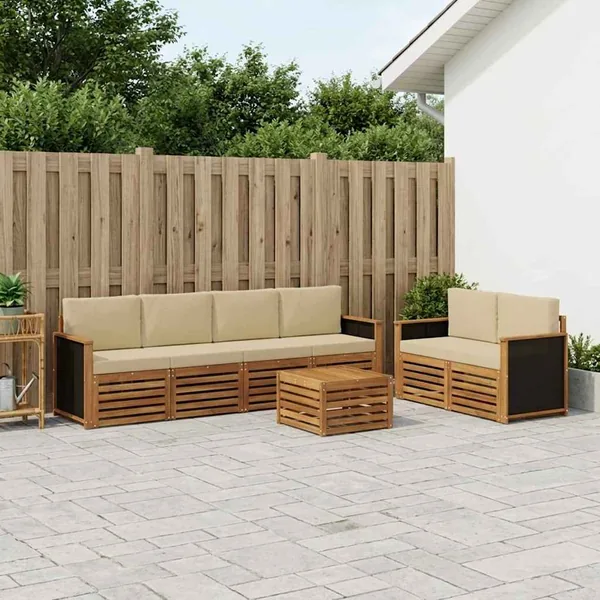 Ensemble de canapés d'extérieur 7 pcs Naturel et Beige