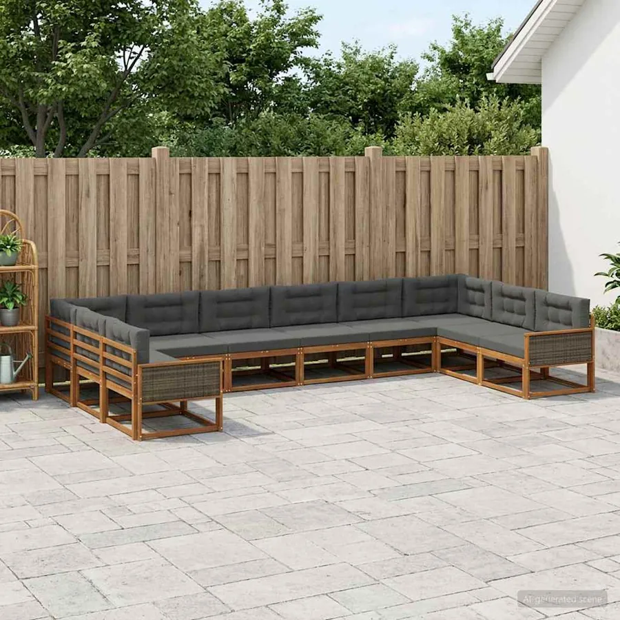 Ensemble de canapés d'extérieur 10 pcs Naturel et Anthracite