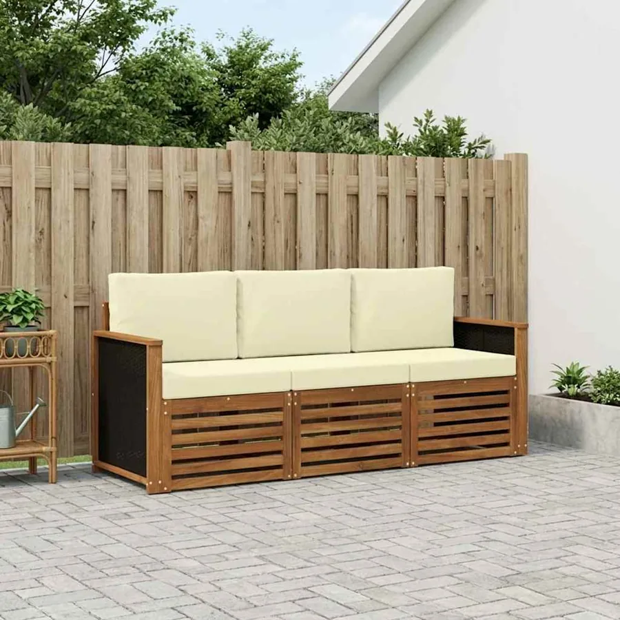 Ensembles de canapés avec coussin 3 pcs Bois d'Acacia Massif