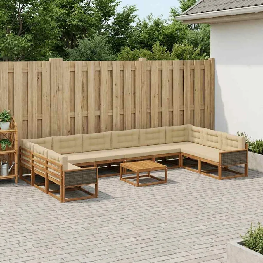 Ensemble de canapés d'extérieur 11 pcs Naturel et Beige