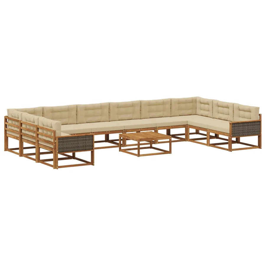 Ensemble de canapés d'extérieur 11 pcs Naturel et Beige - 2