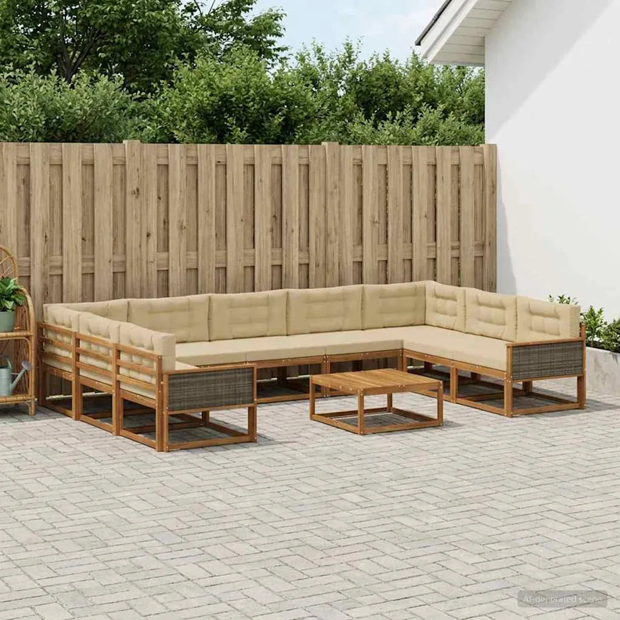 Ensemble de canapés d'extérieur 10 pcs Naturel et Beige