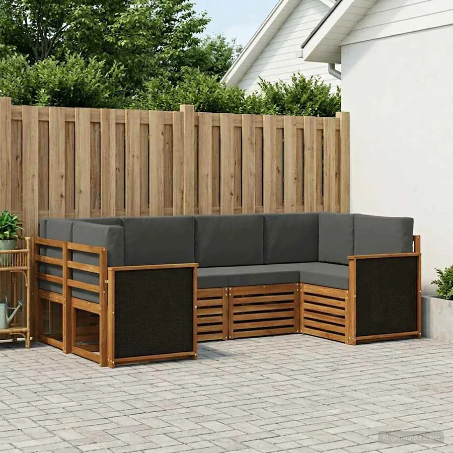 Ensemble de canapé d'angle 5 pcs Naturel et Anthracite