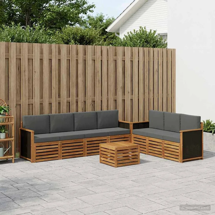 Ensembles de canapés avec coussin 8 pcs Bois d'Acacia Massif