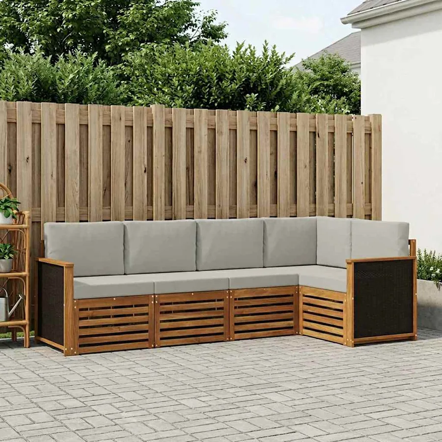 Ensemble de canapé d'angle 4 pcs Naturel et gris clair