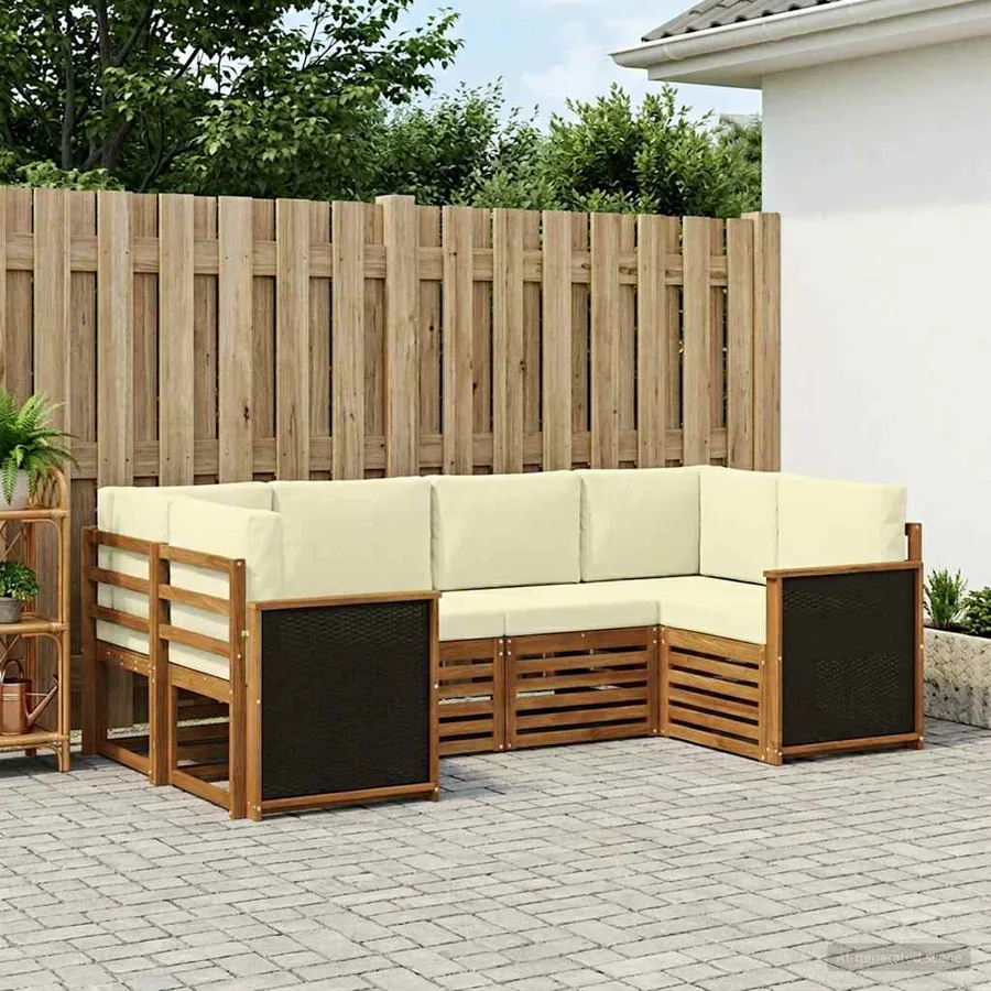 Ensemble de canapé d'angle avec coussin 5 pcs Naturel et Crème