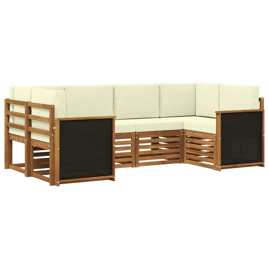 Ensemble de canapé d'angle avec coussin 5 pcs Naturel et Crème - 2