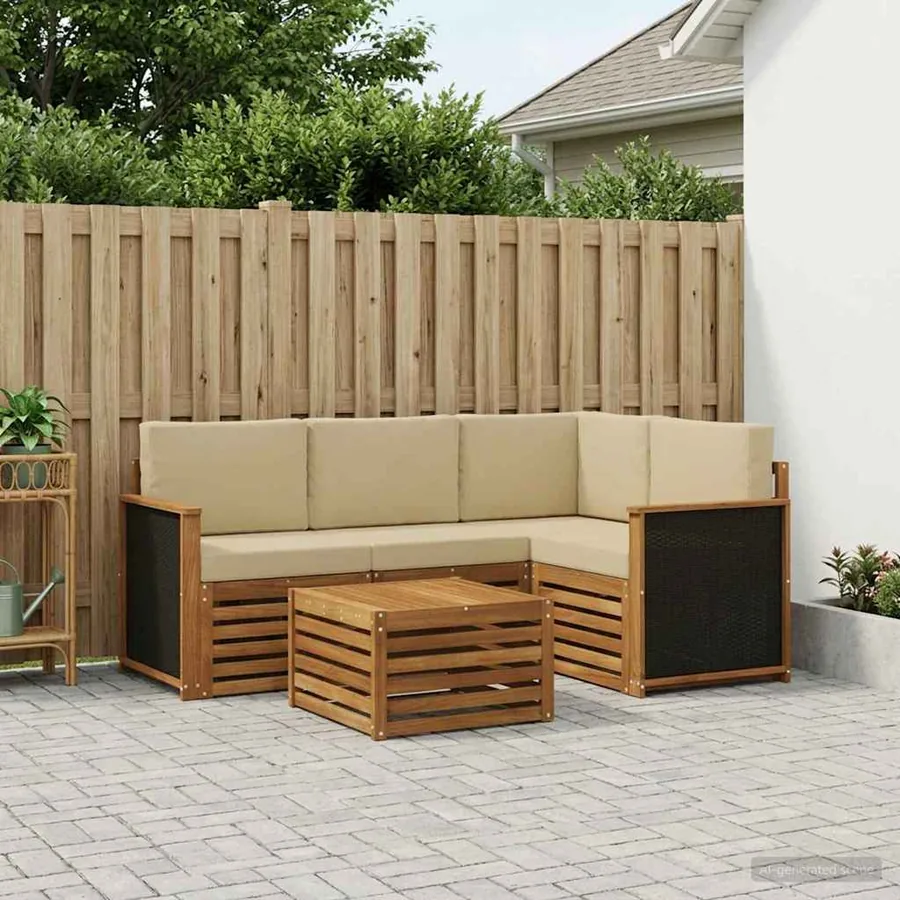 Ensemble de canapés d'extérieur 5 pcs Naturel et Beige