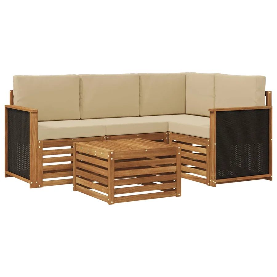 Ensemble de canapés d'extérieur 5 pcs Naturel et Beige - 2
