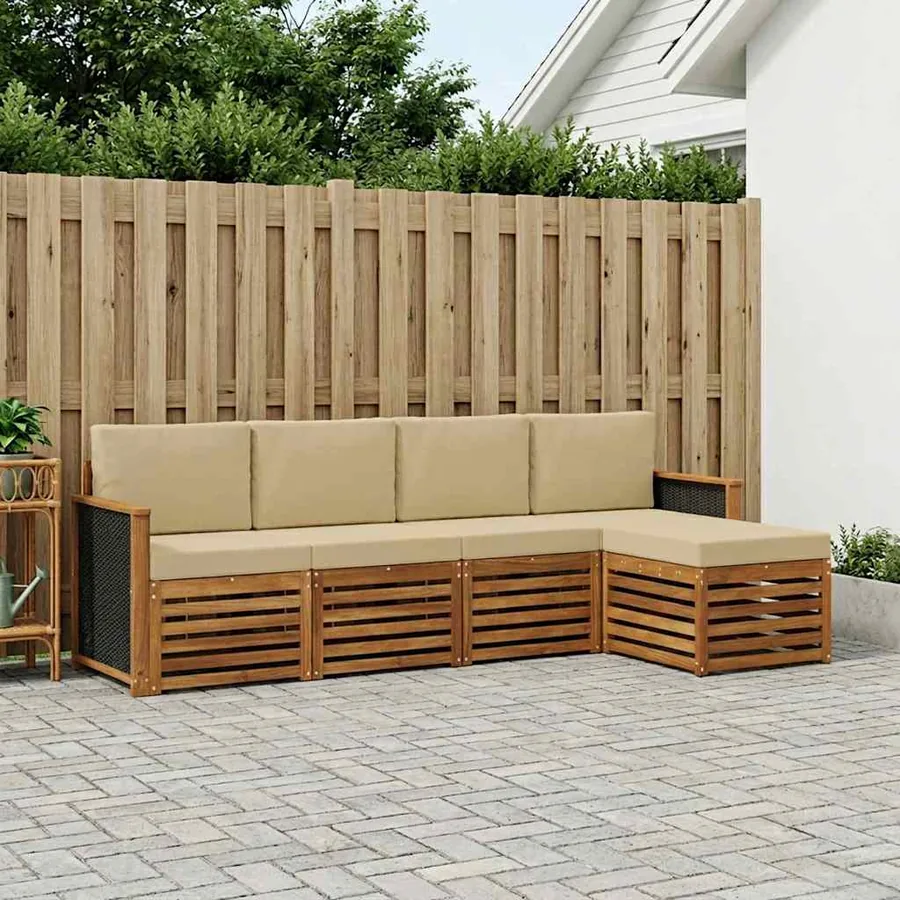 Ensemble de canapés d'extérieur 5 pcs Naturel et Beige